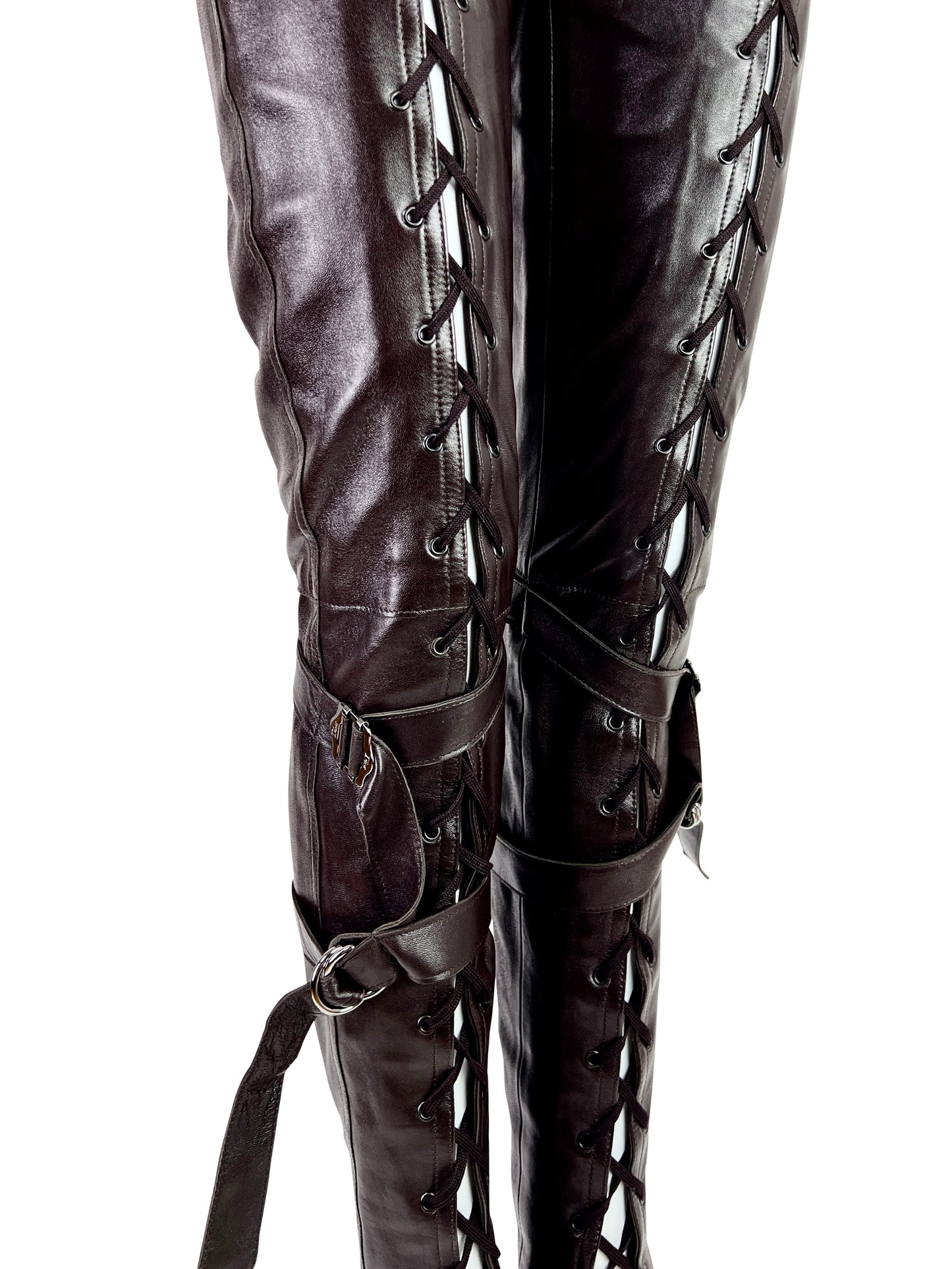Dior Fall 2003 Leather Lace-Up Pants in Dark Chocolate
