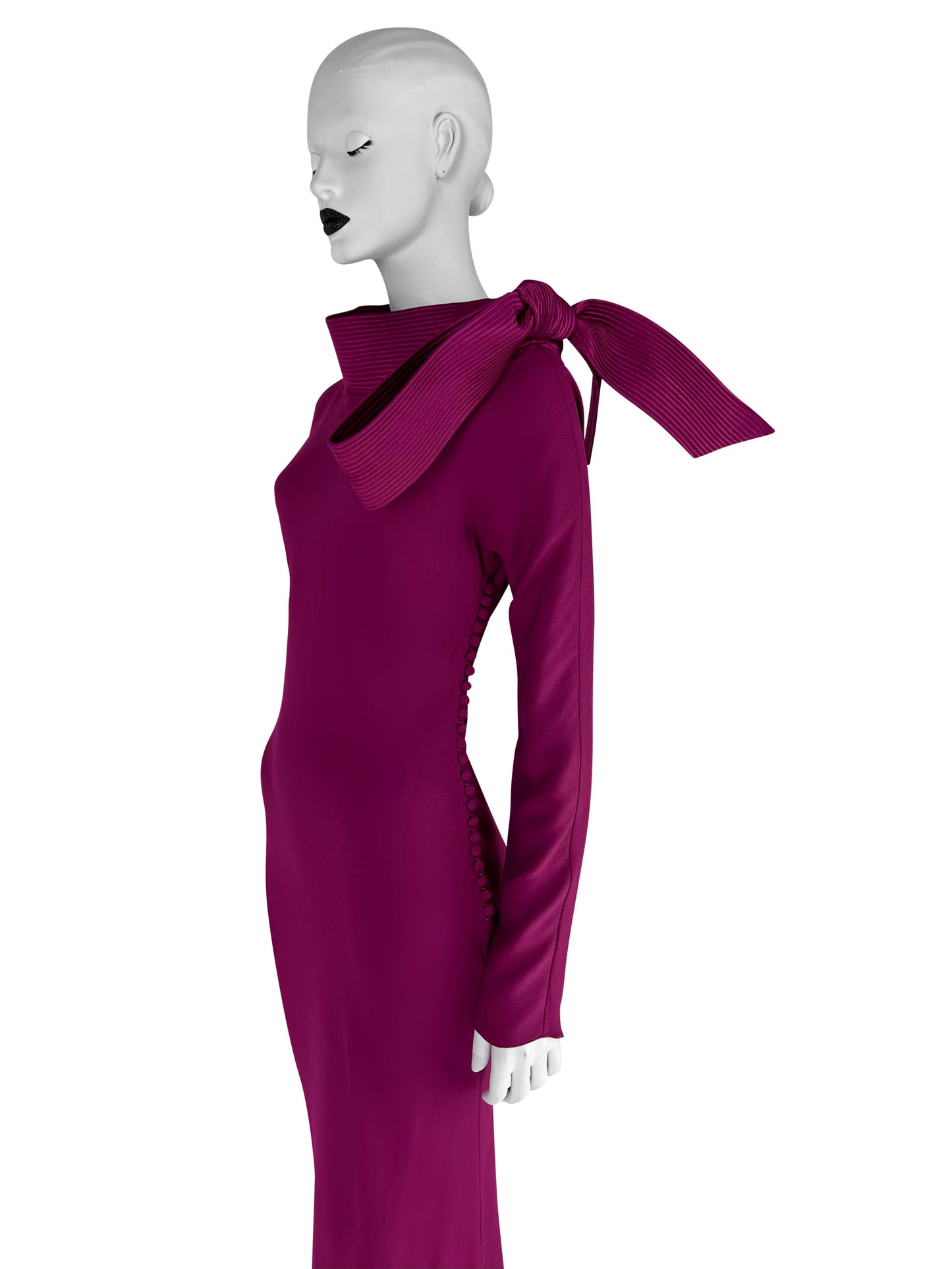 Dior by John Galliano Fall 1999 Bias-Cut Crepe Fuchsia Dress with a Bow Collar