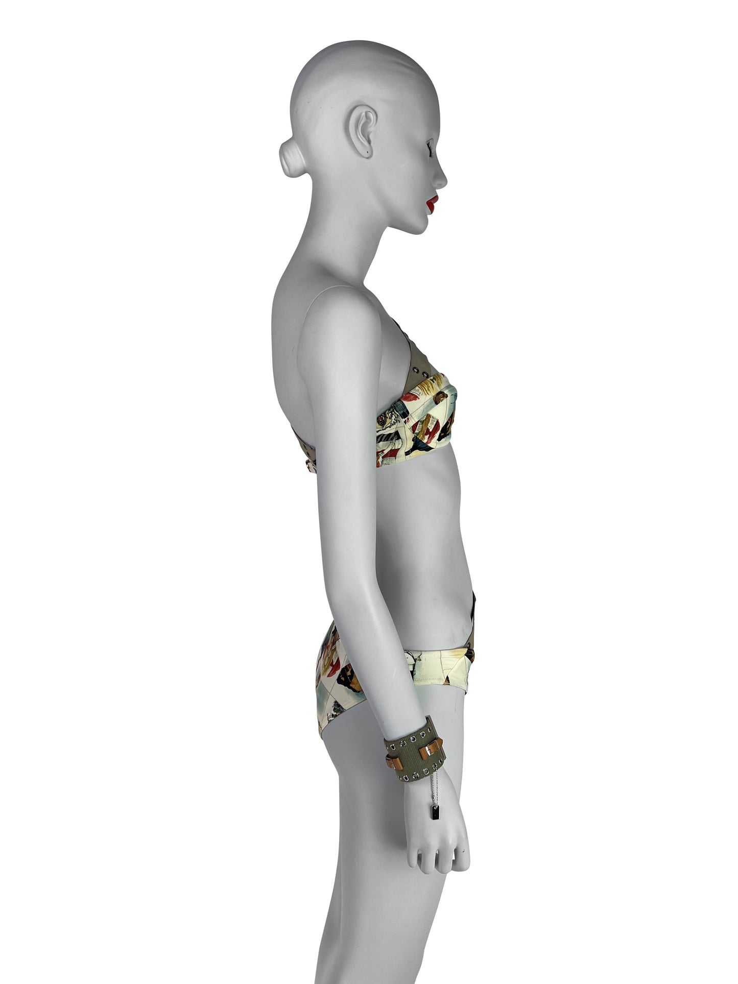Dior by John Galliano Spring 2002 Stamp Print Bikini with Belts