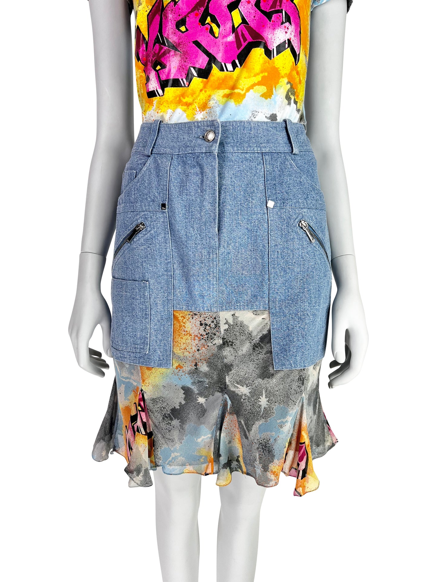 Dior by John Galliano Spring 2004 “Dior Kaos” Printed T-Shirt and Skirt Ensemble