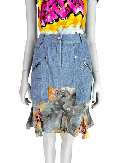 Dior by John Galliano Spring 2004 “Dior Kaos” Printed T-Shirt and Skirt Ensemble