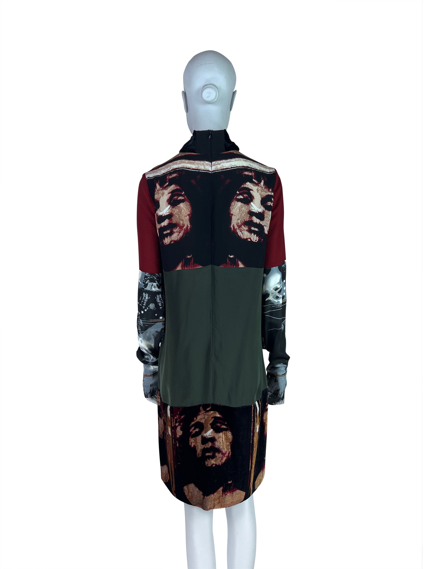 Jean-Paul Gaultier Fall 1997 Silk Tube Dress with Face Print Velvet Panels