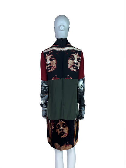 Jean-Paul Gaultier Fall 1997 Silk Tube Dress with Face Print Velvet Panels