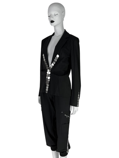 Dior by John Galliano Spring 2004 Black Suit with Silver Logo Coins