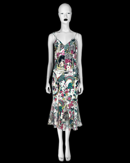 Dior by John Galliano Spring 2004 Gitane Print Bias-Cut Slip Dress
