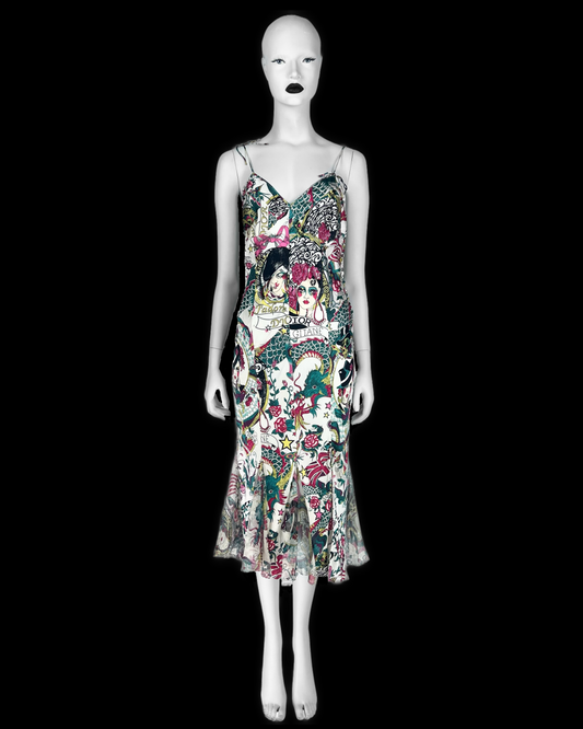 Dior by John Galliano Spring 2004 Gitane Print Bias-Cut Slip Dress