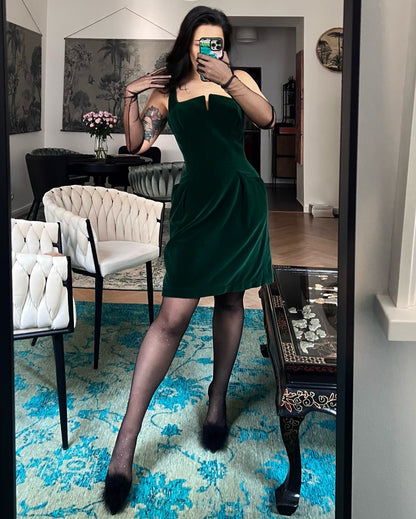 Mid 1990s Thierry Mugler Emerald Velvet Mini Dress