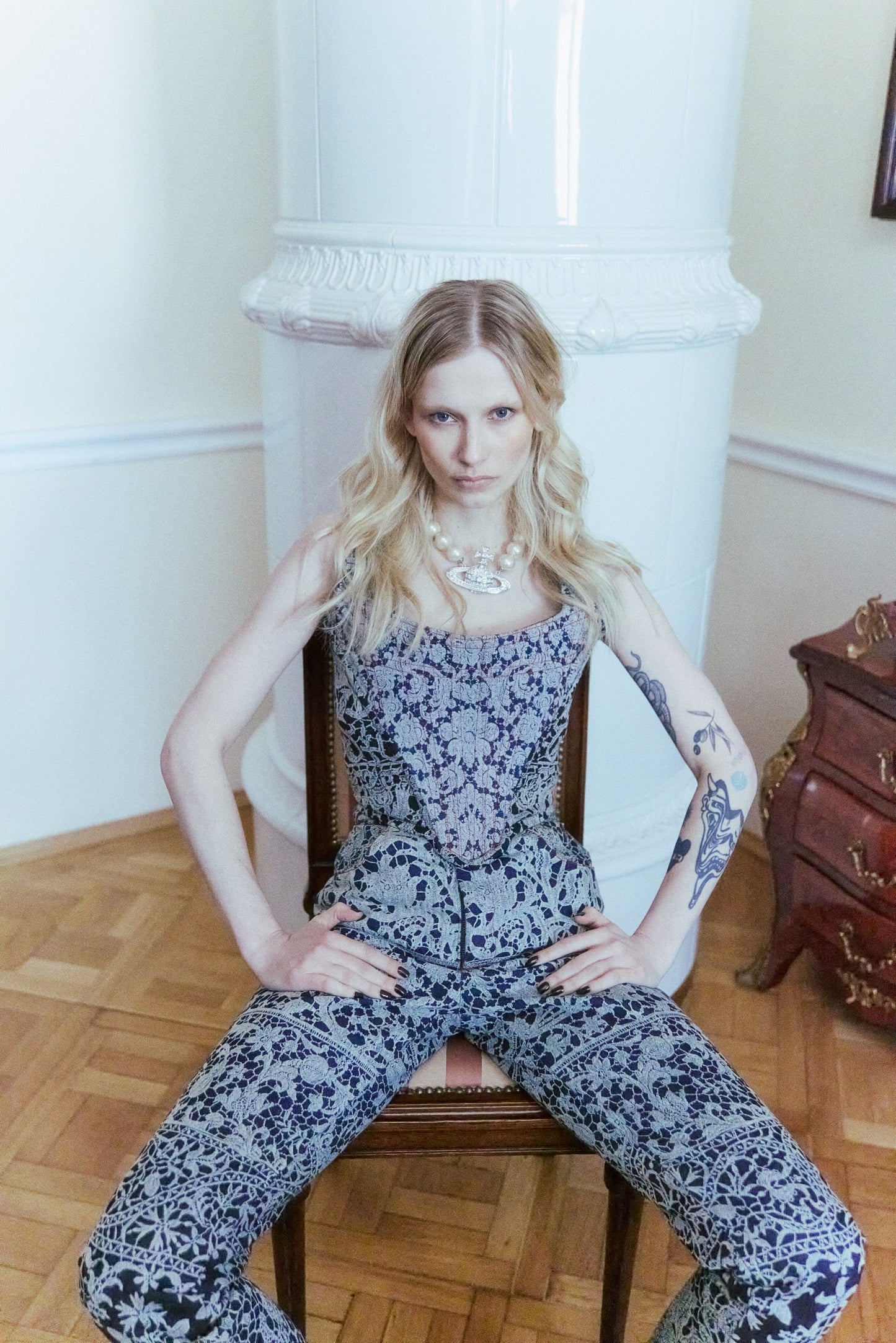 Vivienne Westwood Fall 1992 “Always on Camera” Printed Lace Screen Denim Set