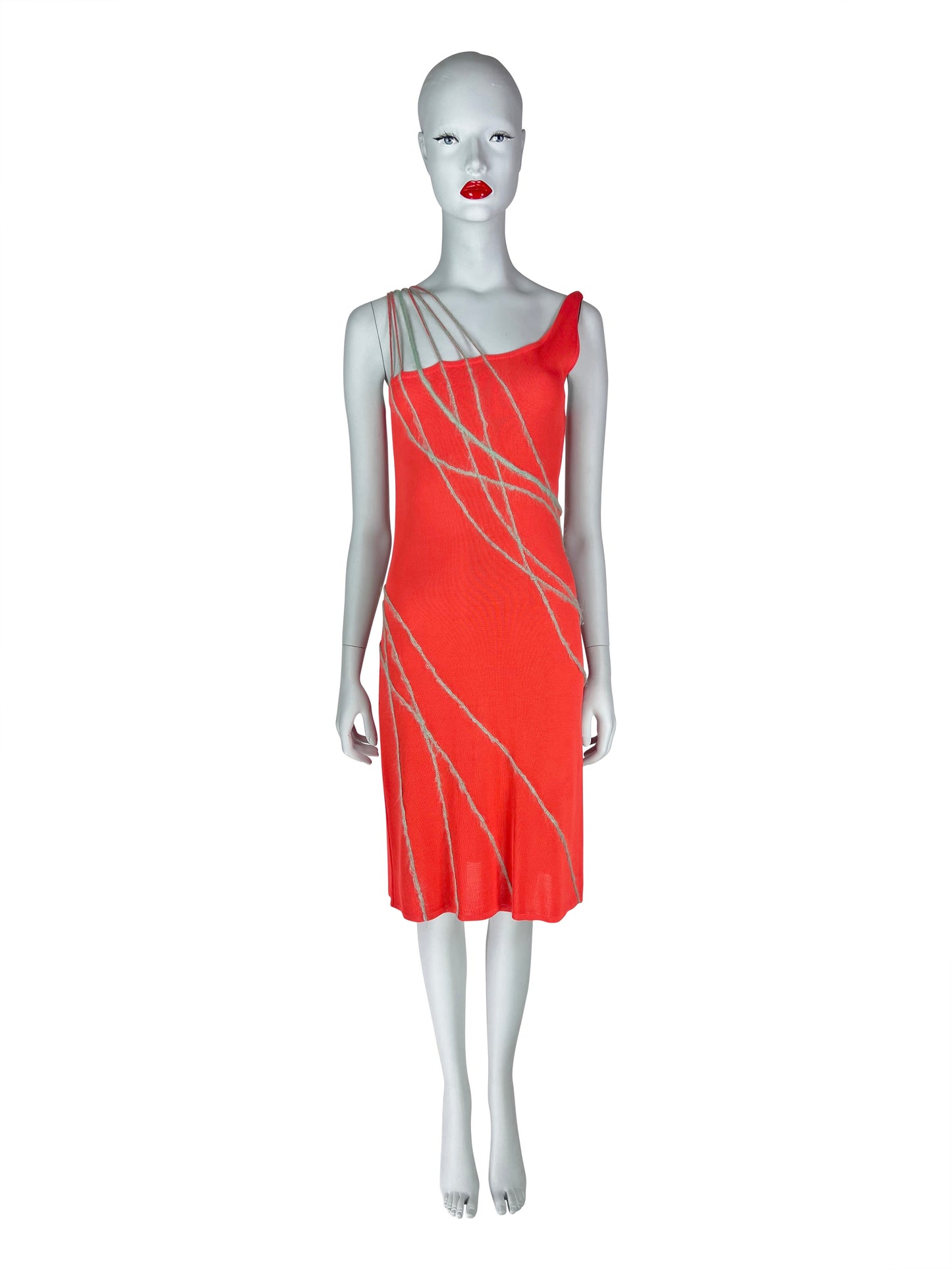 Gianni Versace Spring 1998 Red-Orange Knit Mini Dress with Mohair Detailing