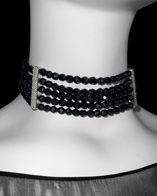 Dior by John Galliano c. 1999 Multistrand Black Choker with Pavé Hardware