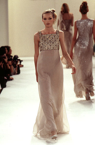Oscar de la Renta Spring 1996 Runway Silk Chiffon Embellished Column Gown