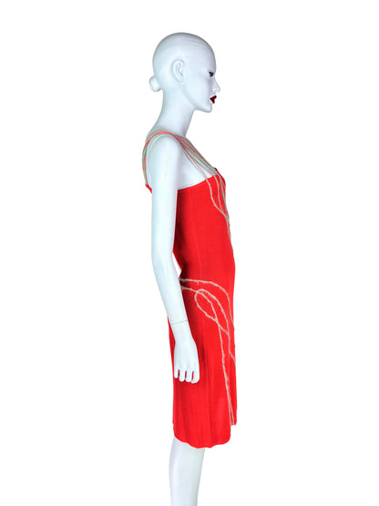 Gianni Versace Spring 1998 Red-Orange Knit Mini Dress with Mohair Detailing
