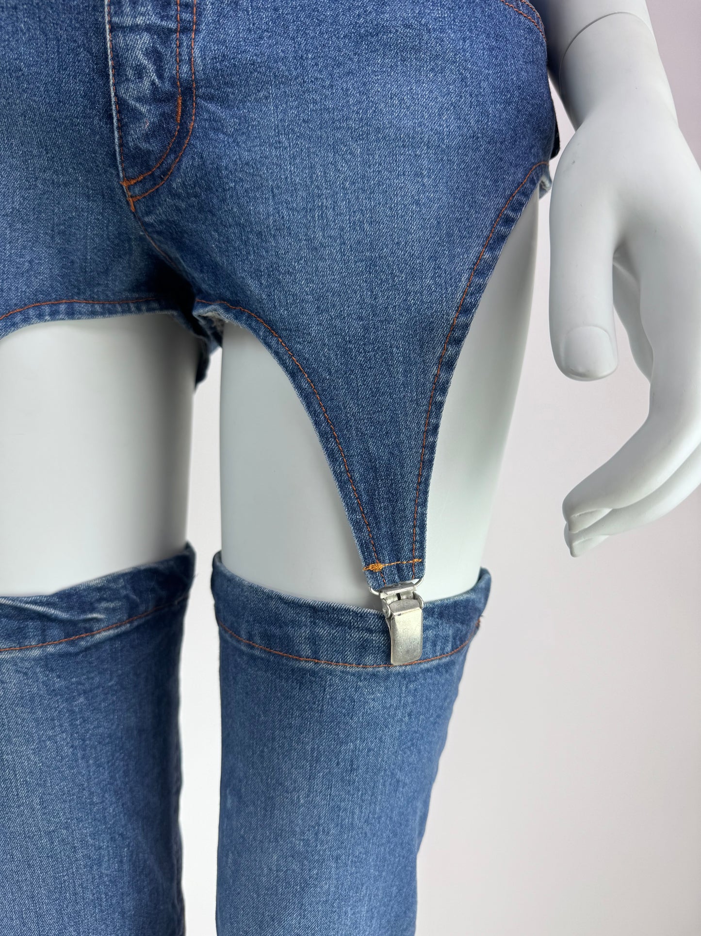 Rare 1990s Jean-Paul Gaultier JPG Jean’s Stockings Shorts-to-Jeans