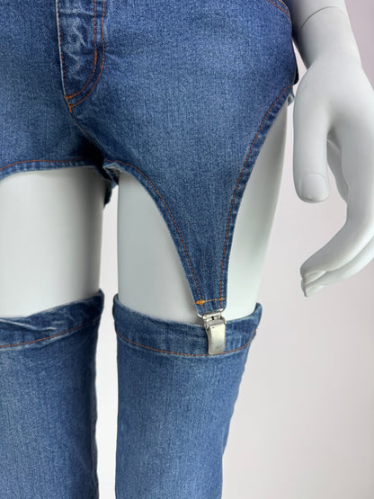 Rare 1990s Jean-Paul Gaultier JPG Jean’s Stockings Shorts-to-Jeans