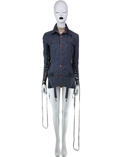 Jean Paul Gaultier Spring 2004 Runway Lace-Up Denim Jacket / Micro Dress