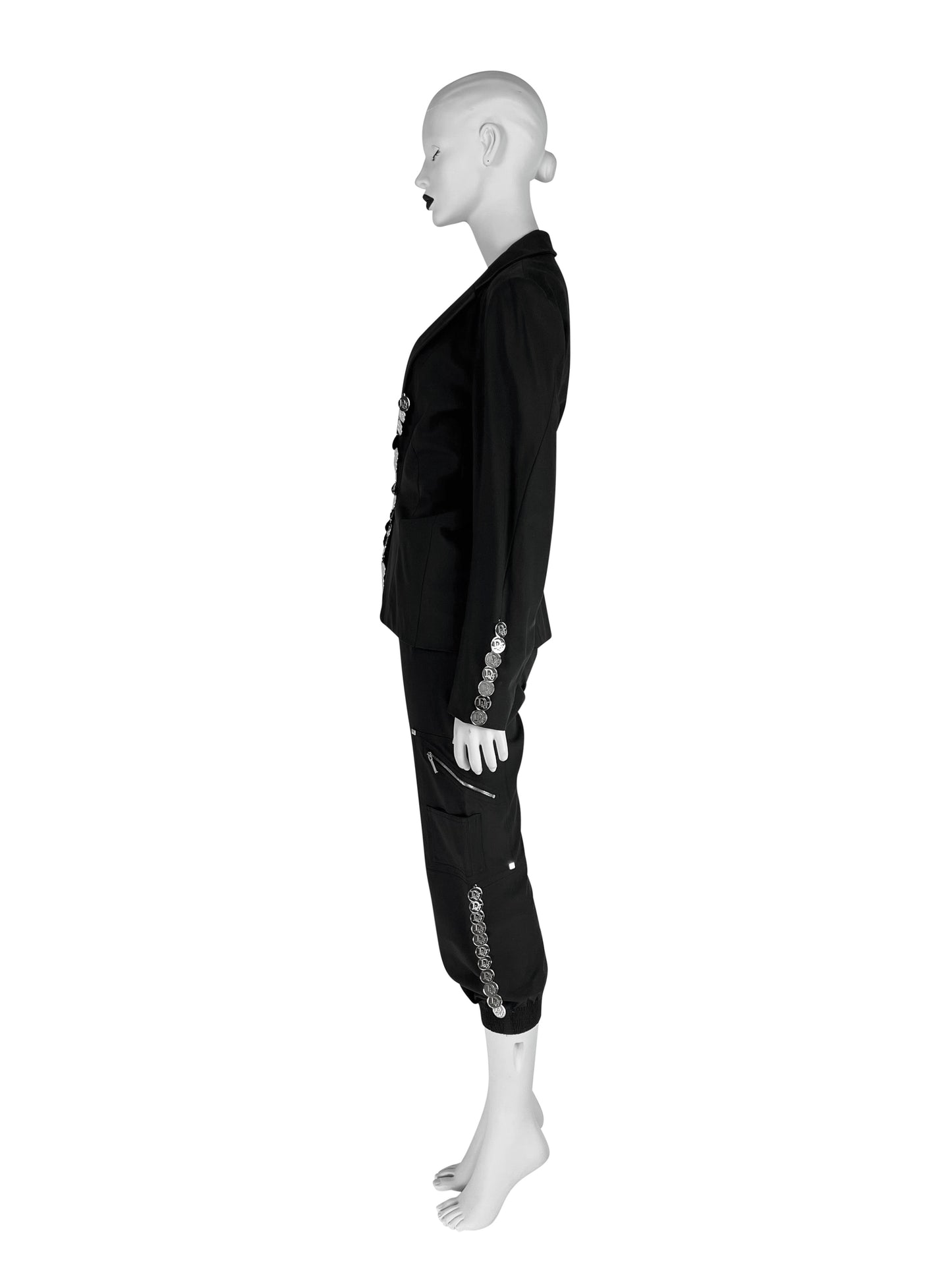 Dior by John Galliano Spring 2004 Black Suit with Silver Logo Coins