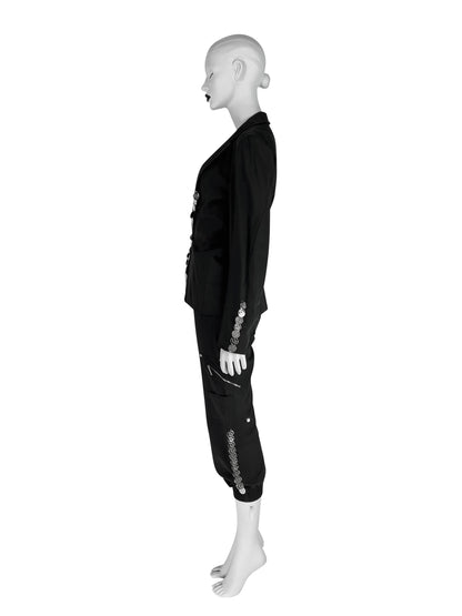Dior by John Galliano Spring 2004 Black Suit with Silver Logo Coins
