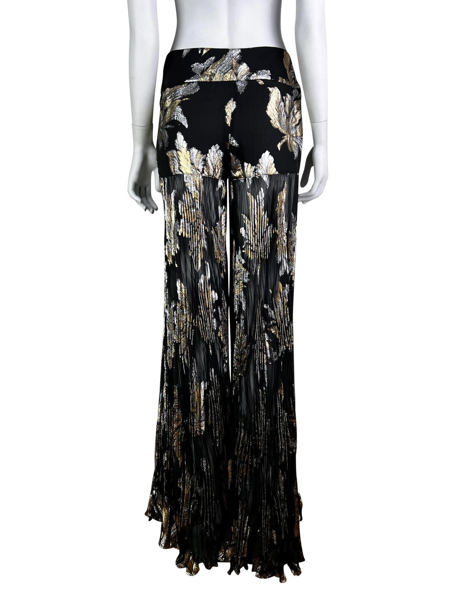 Dolce & Gabbana Fall 2000 Lamé Brocade Black Chiffon Silk Pleated Evening Trousers