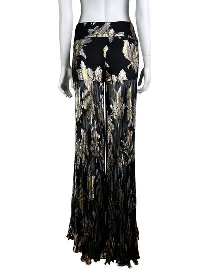 Dolce & Gabbana Fall 2000 Lamé Brocade Black Chiffon Silk Pleated Evening Trousers