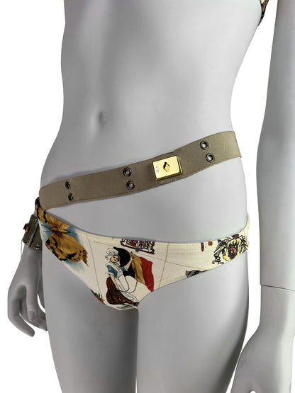 Dior by John Galliano Spring 2002 Stamp Print Bikini with Belts