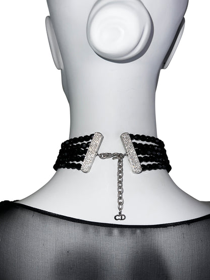 Dior by John Galliano c. 1999 Multistrand Black Choker with Pavé Hardware