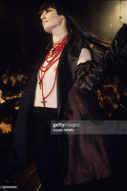 Jean-Paul Gaultier Fall 1998 Red Glass Bead Multi-Strand Choker Necklace with Cross