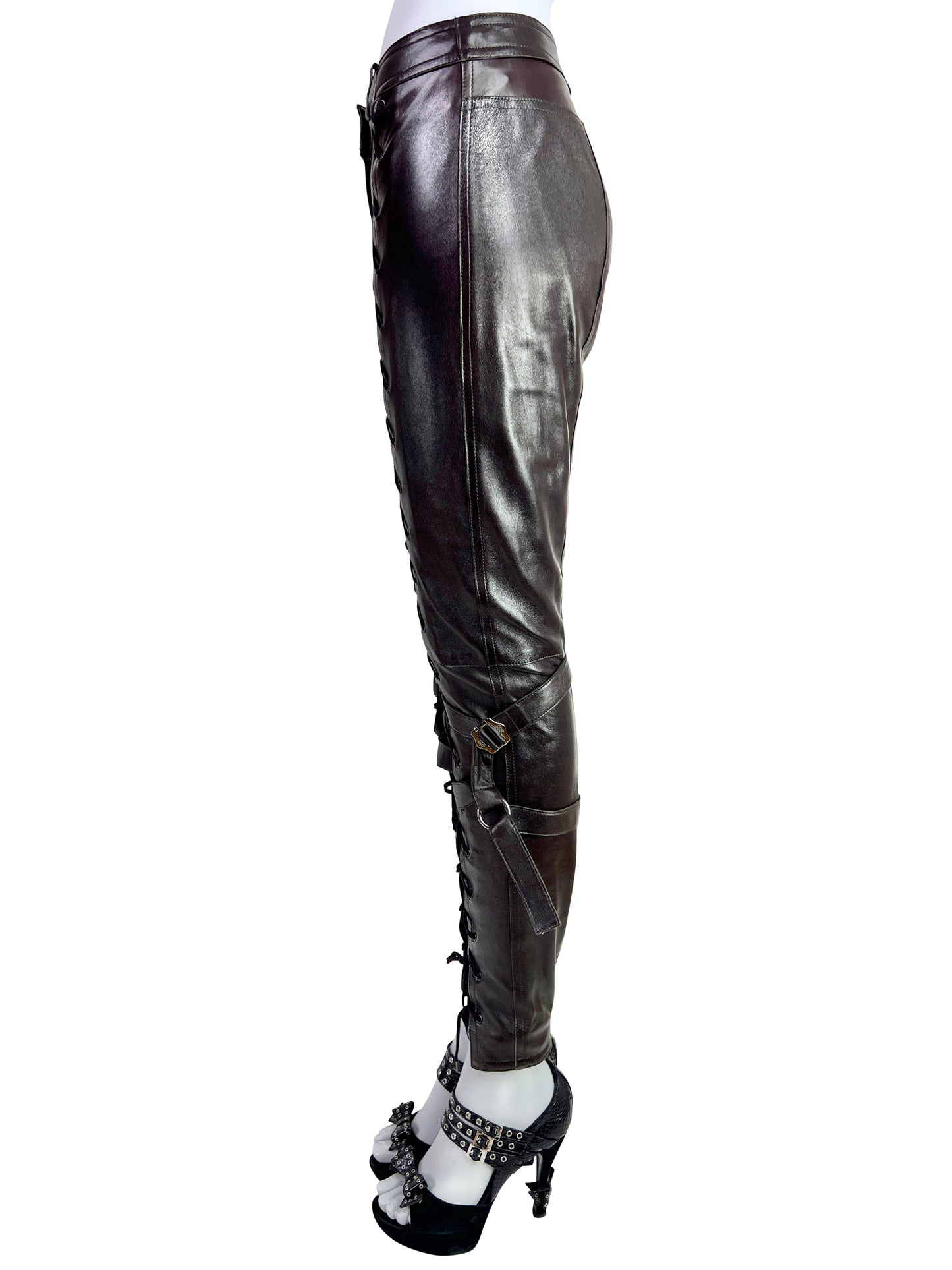 Dior Fall 2003 Leather Lace-Up Pants in Dark Chocolate