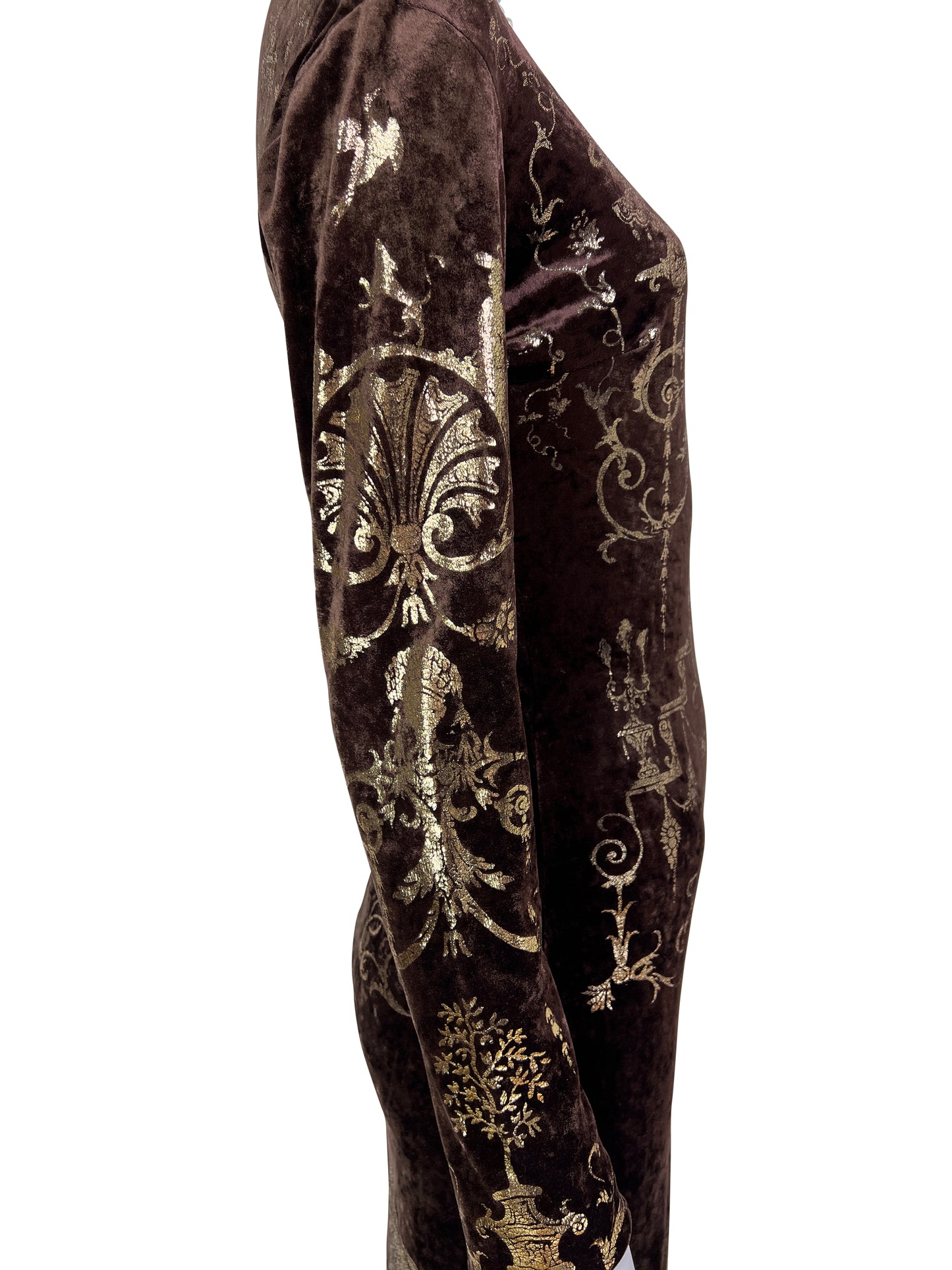 Vivienne Westwood Fall 1990 “Portrait Collection” Foiled “Boulle” Printed Velvet Bodycon Dress