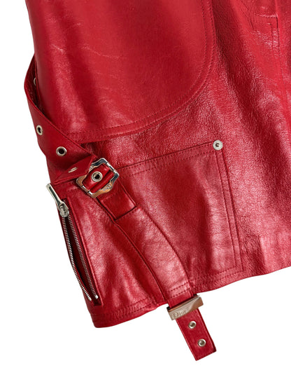 Dior by John Galliano Fall 2003 Red Leather Garter Skirt