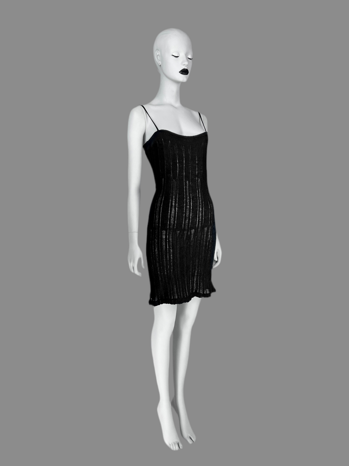 Gucci by Tom Ford Spring 1997 Black Open Work Knit Runway Dress