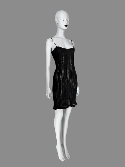 Gucci by Tom Ford Spring 1997 Black Open Work Knit Runway Dress
