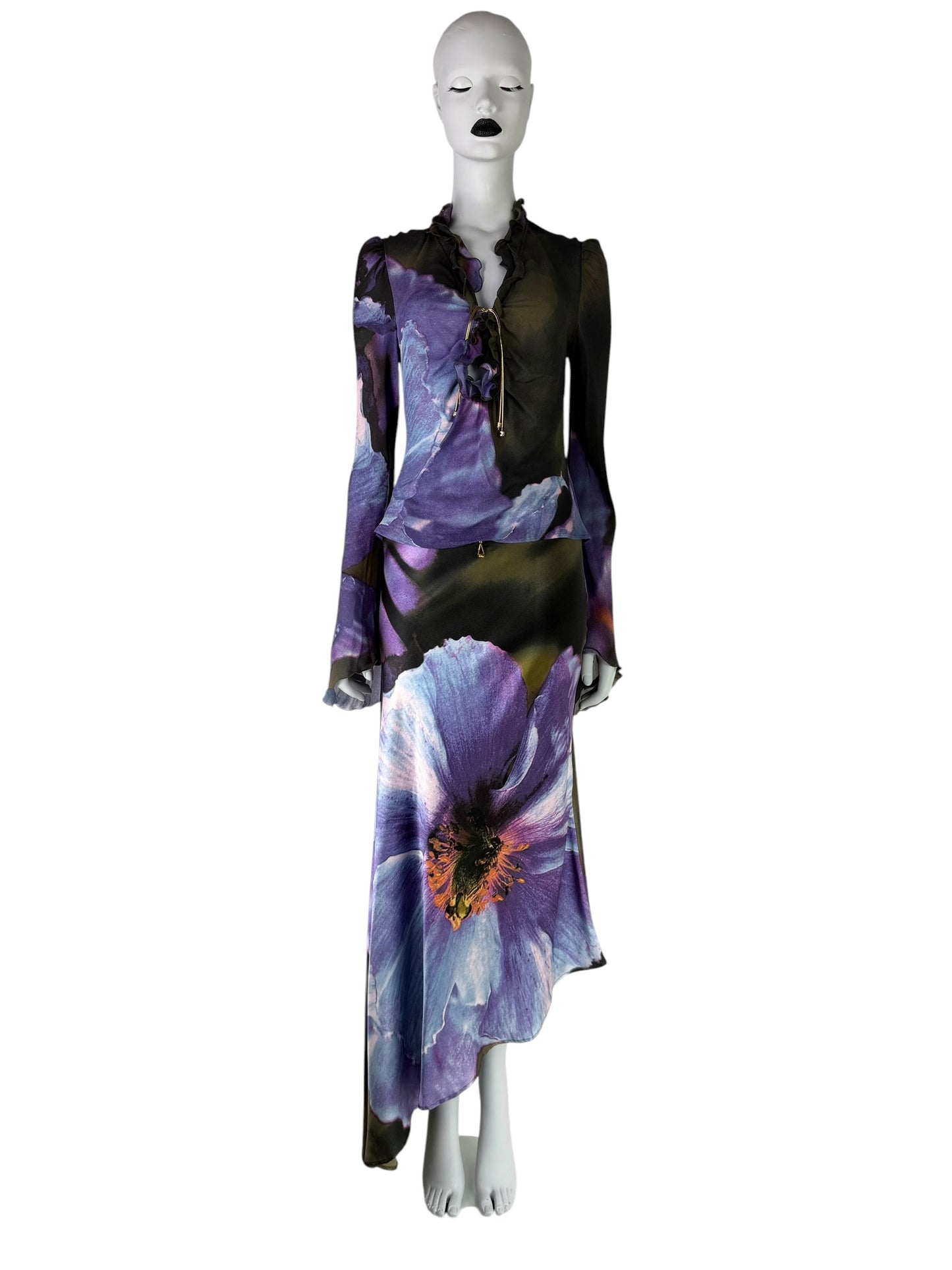 Roberto Cavalli Fall 1999 Iris Print Silk Ensemble