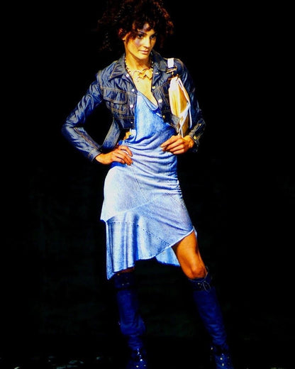 Dior Spring 2000 RTW Denim Trompe L’œil Silk Mini Dress