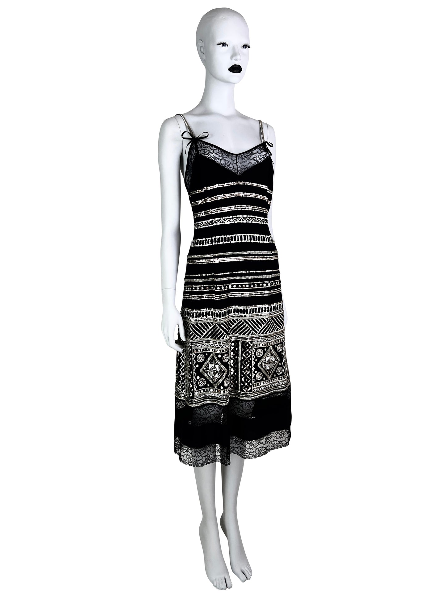 Dior by John Galliano Spring 2006 Embellished and Beaded Silk Cami Dress with Lace trim