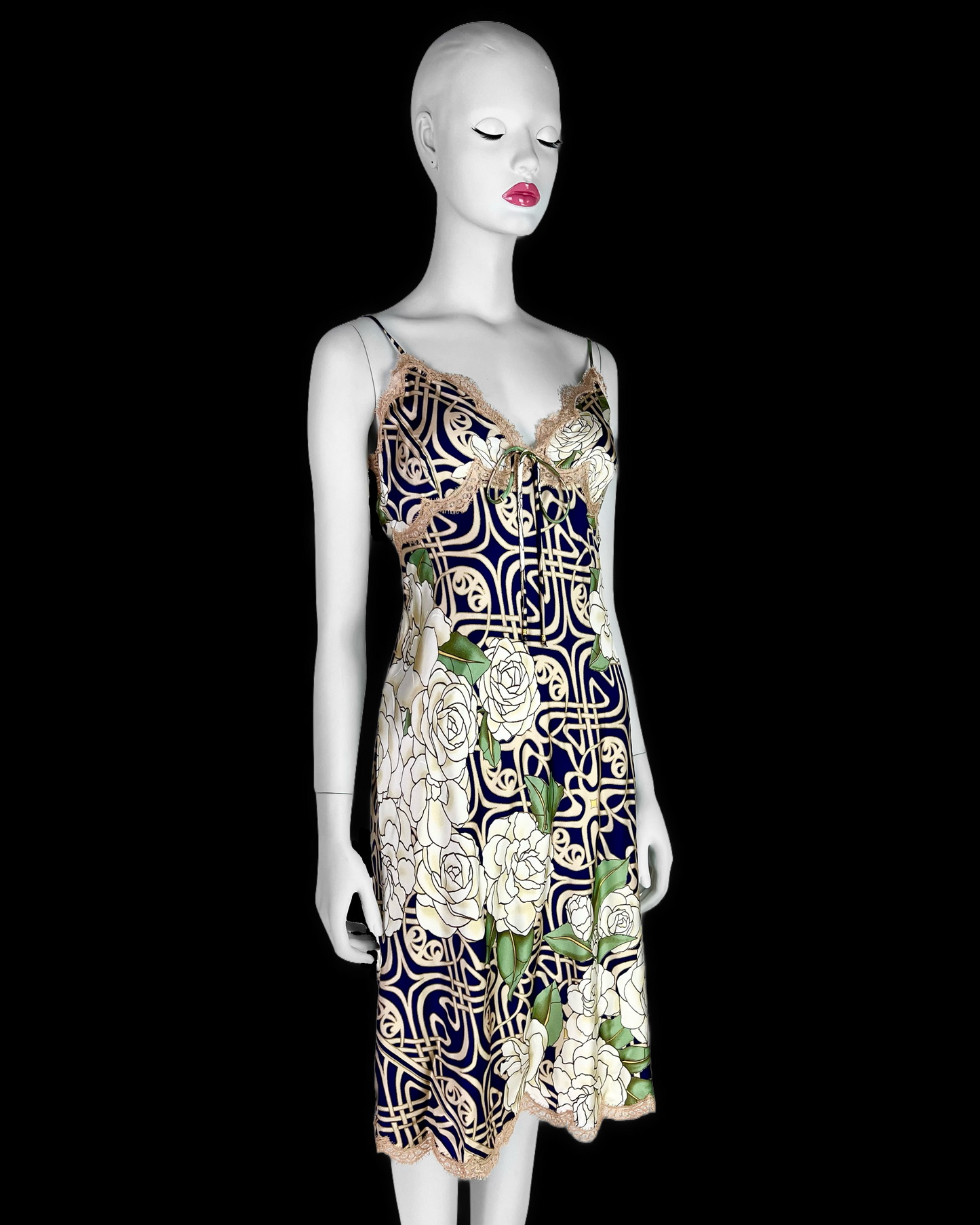 Roberto Cavalli Fall 2006 Blue Beige Silk Slip Dress