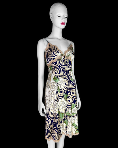Roberto Cavalli Fall 2006 Blue Beige Silk Slip Dress