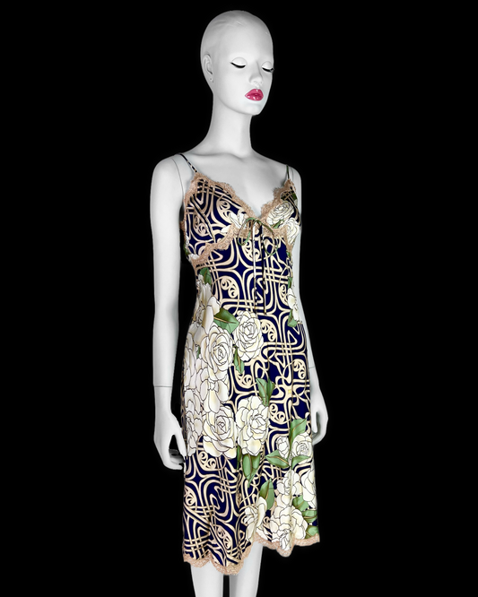 Roberto Cavalli Fall 2006 Blue Beige Silk Slip Dress