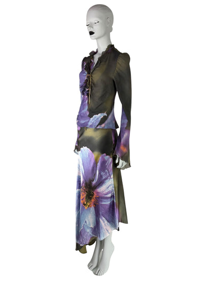 Roberto Cavalli Fall 1999 Iris Print Silk Ensemble