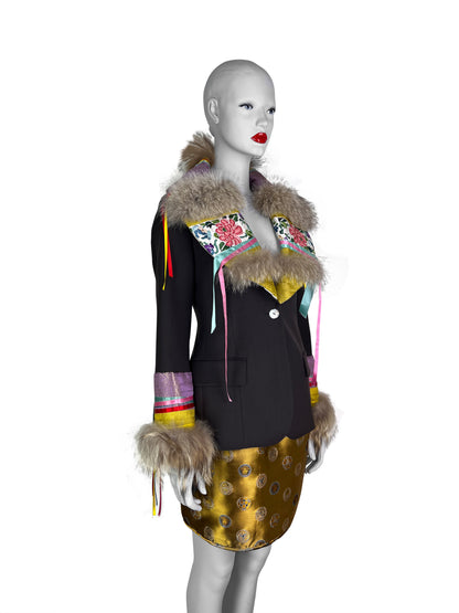 John Galliano Fall 2002 Fur Trim Silk Blazer