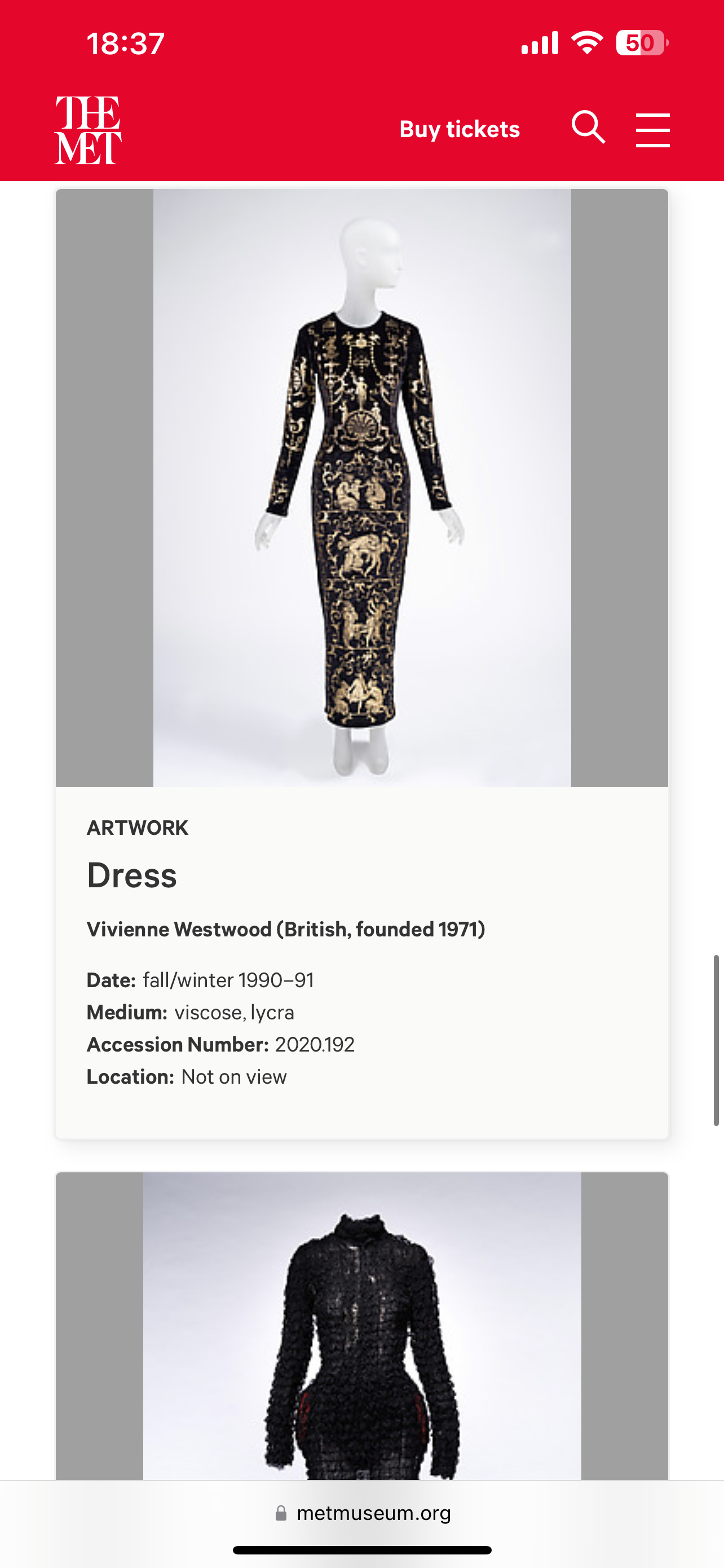 Vivienne Westwood Fall 1990 “Portrait Collection” Foiled “Boulle” Printed Velvet Bodycon Dress