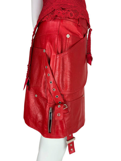 Dior by John Galliano Fall 2003 Red Leather Garter Skirt