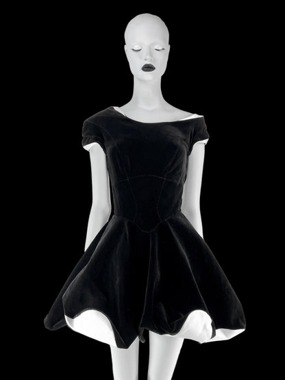 Thierry Mugler Fall 1994 Runway Velvet Dress with White Contrast Details