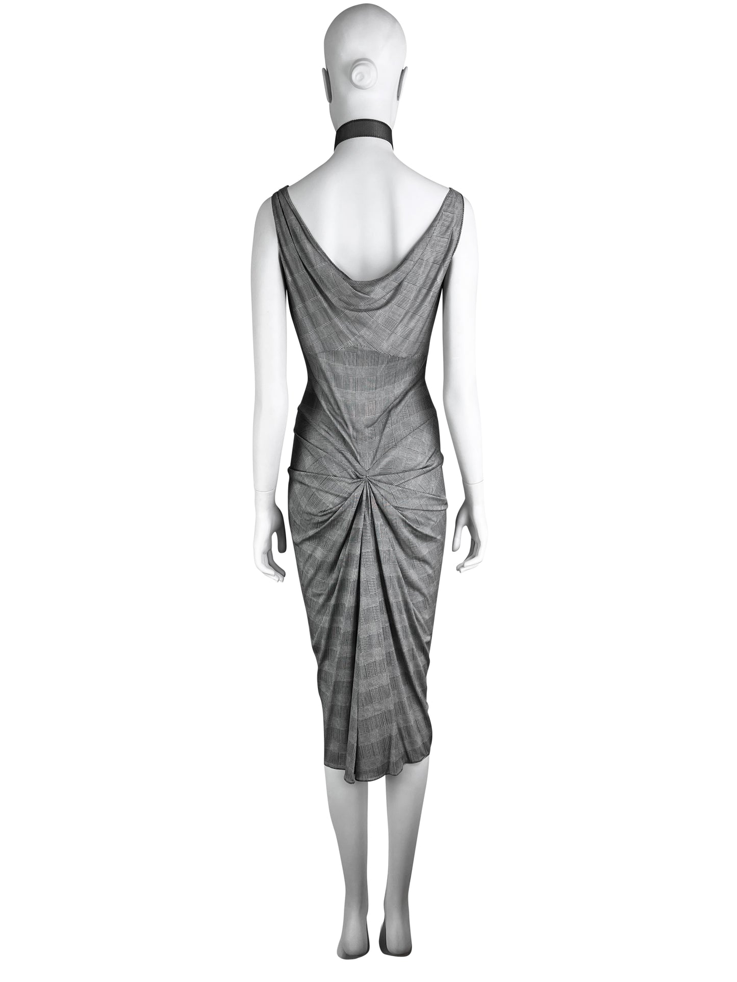 Dior Spring 2000 Plaid Print Silk Draped Jersey Dress
