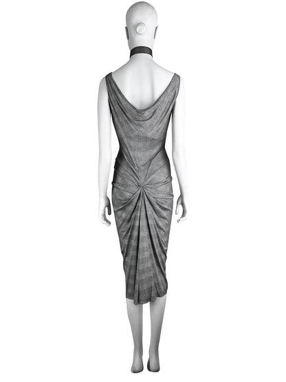 Dior Spring 2000 Plaid Print Silk Draped Jersey Dress