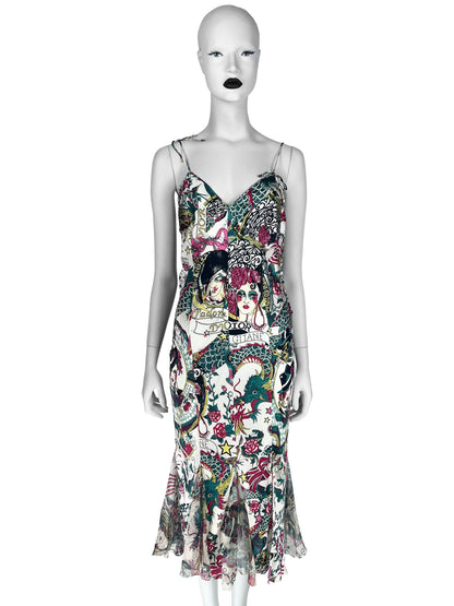 Dior by John Galliano Spring 2004 Gitane Print Bias-Cut Slip Dress