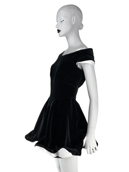 Thierry Mugler Fall 1994 Runway Velvet Dress with White Contrast Details