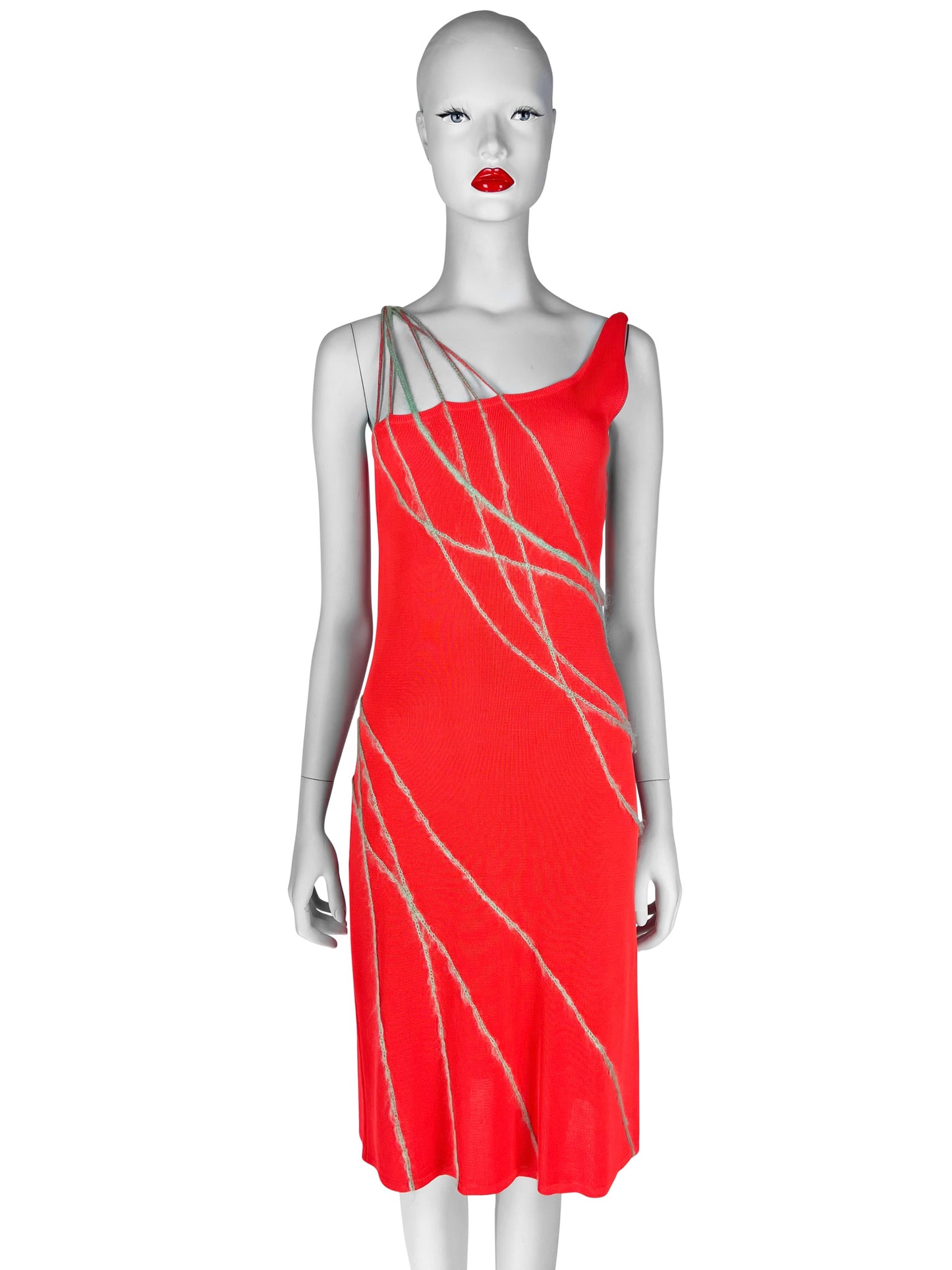 Gianni Versace Spring 1998 Red-Orange Knit Mini Dress with Mohair Detailing