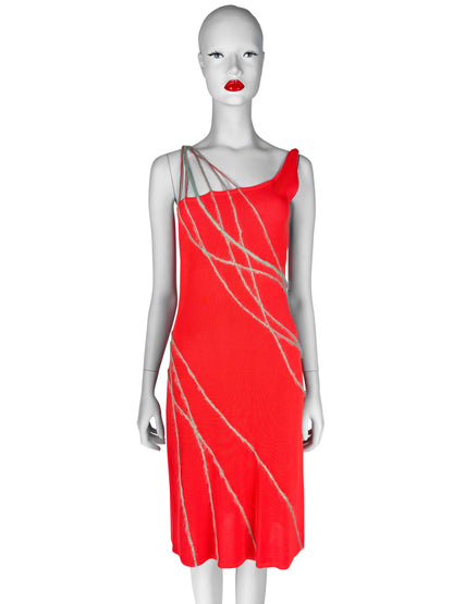 Gianni Versace Spring 1998 Red-Orange Knit Mini Dress with Mohair Detailing