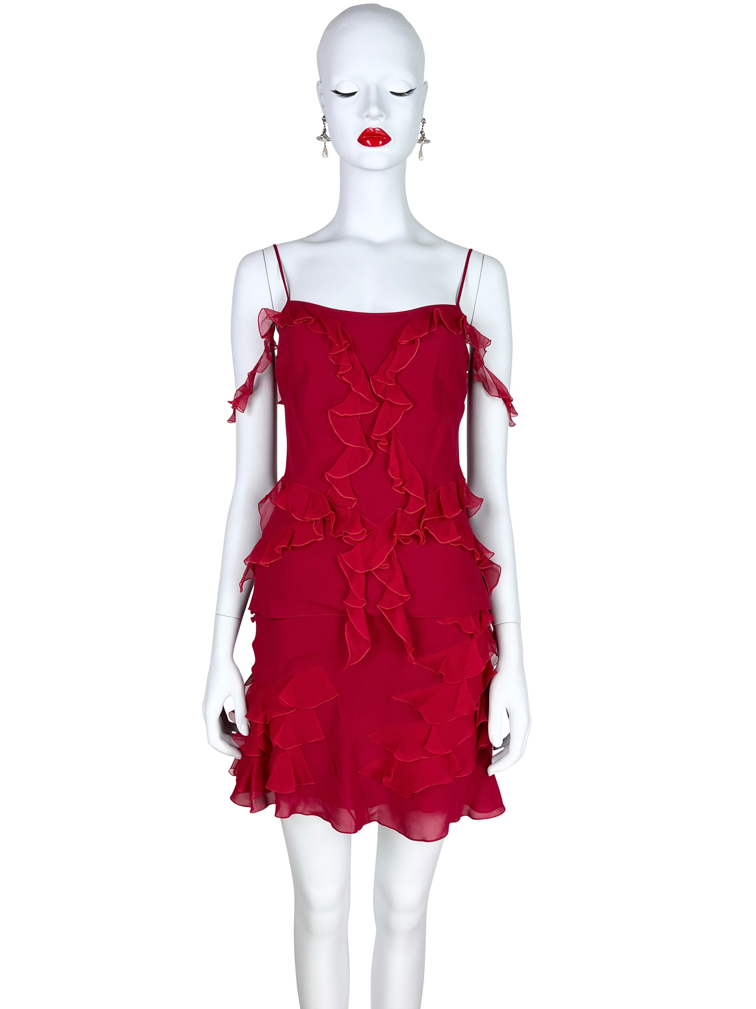 Dior Fall 2004 Red Ruffled Silk Set