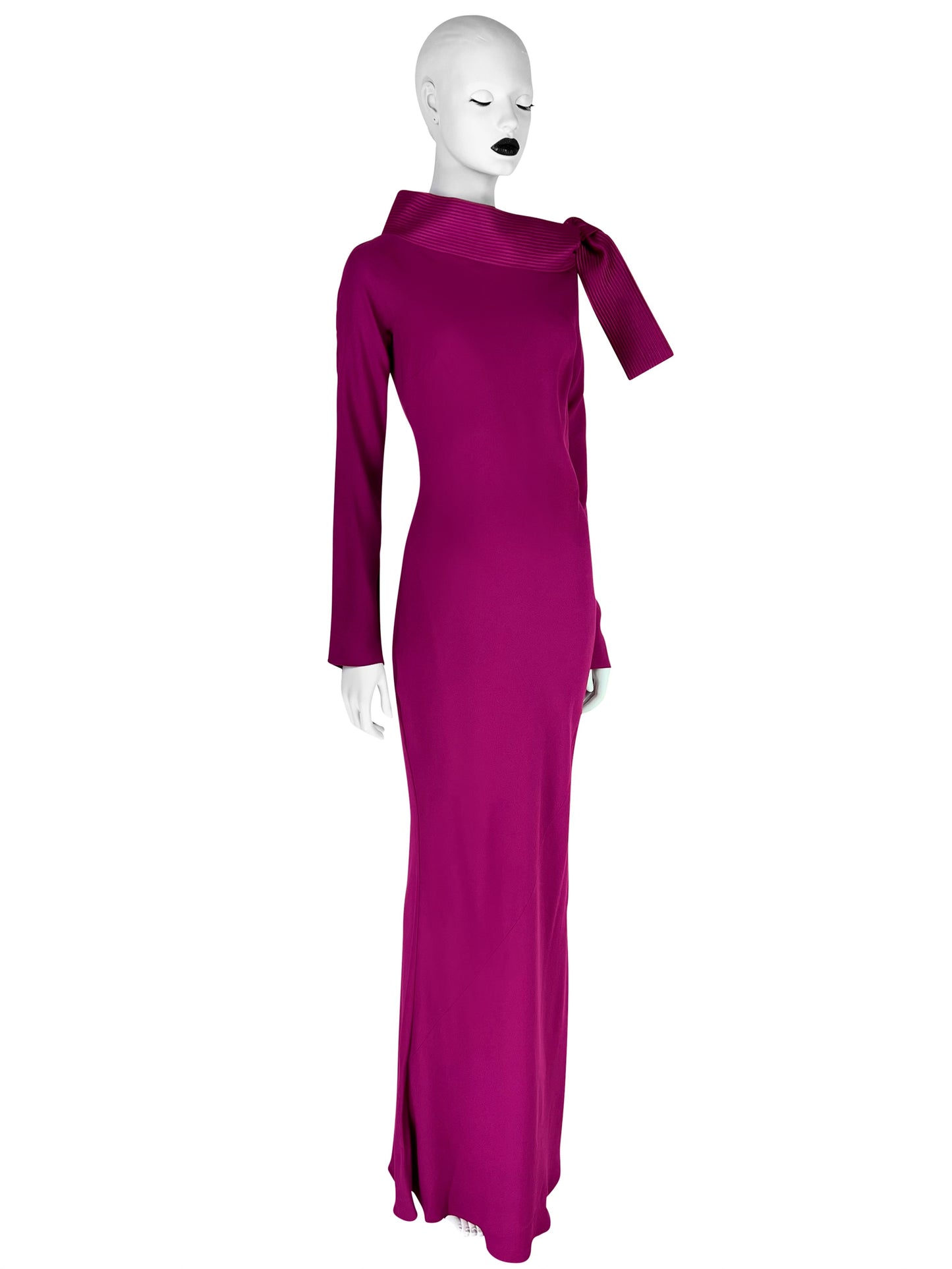 Dior by John Galliano Fall 1999 Bias-Cut Crepe Fuchsia Dress with a Bow Collar